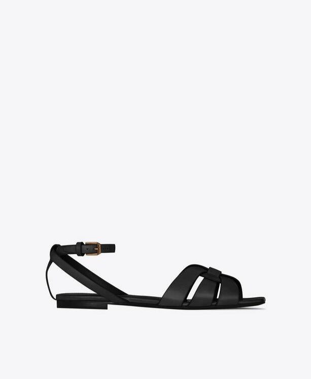 YT flat sandals in black leather