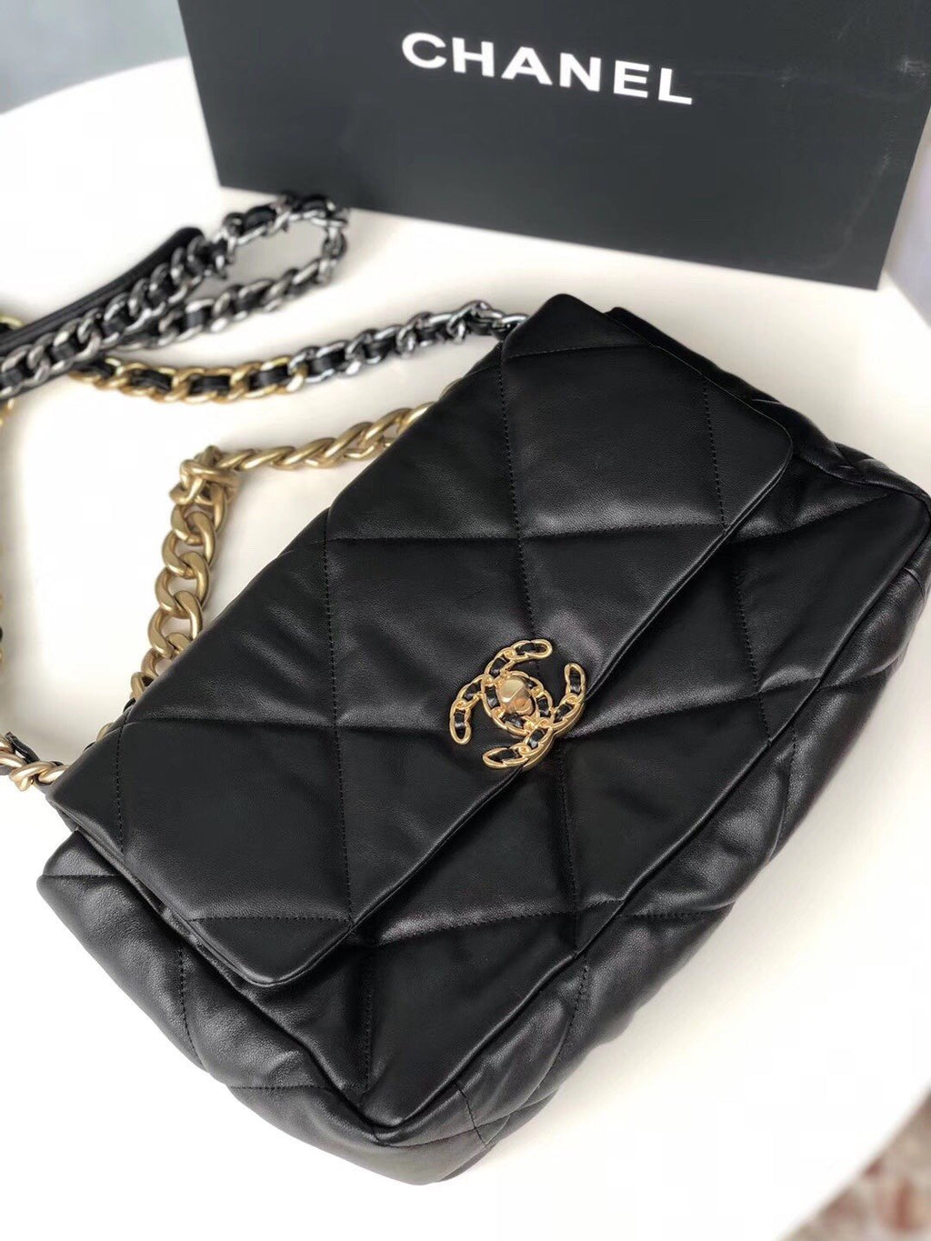 Large black 19 flap bag