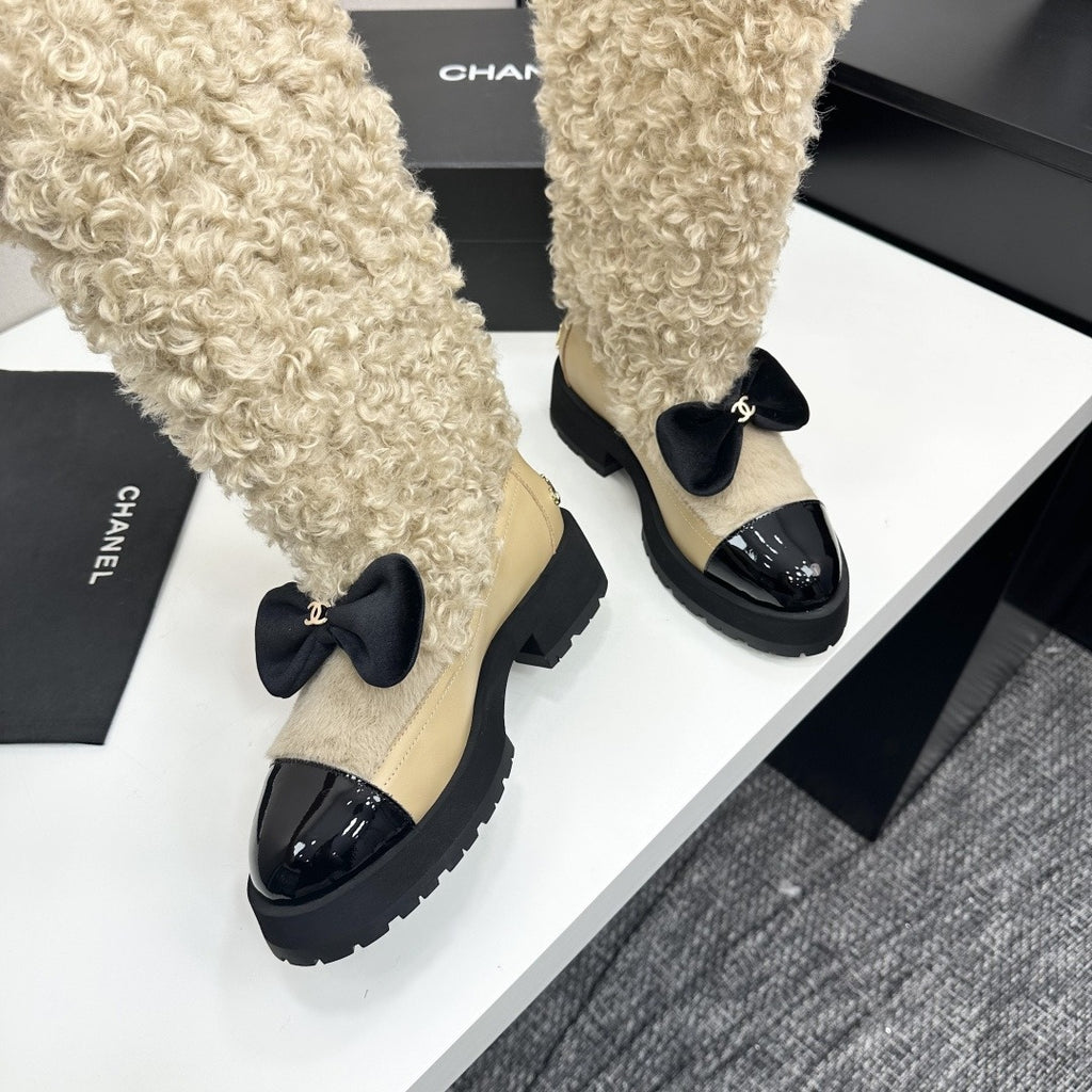 Beige & Black High Boots