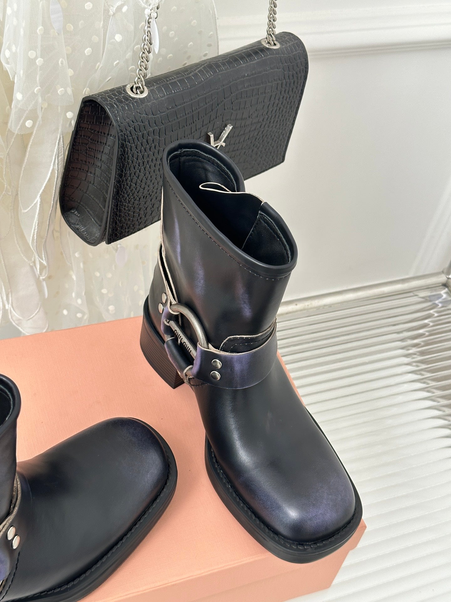 Black Vintage-Look Leather Booties