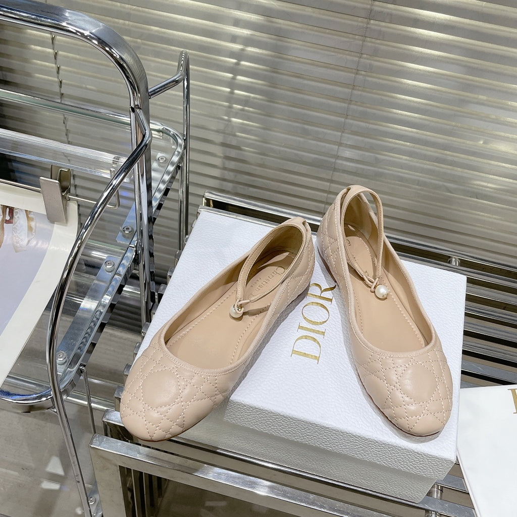 Nude Quilted Ballet Flat With Strap