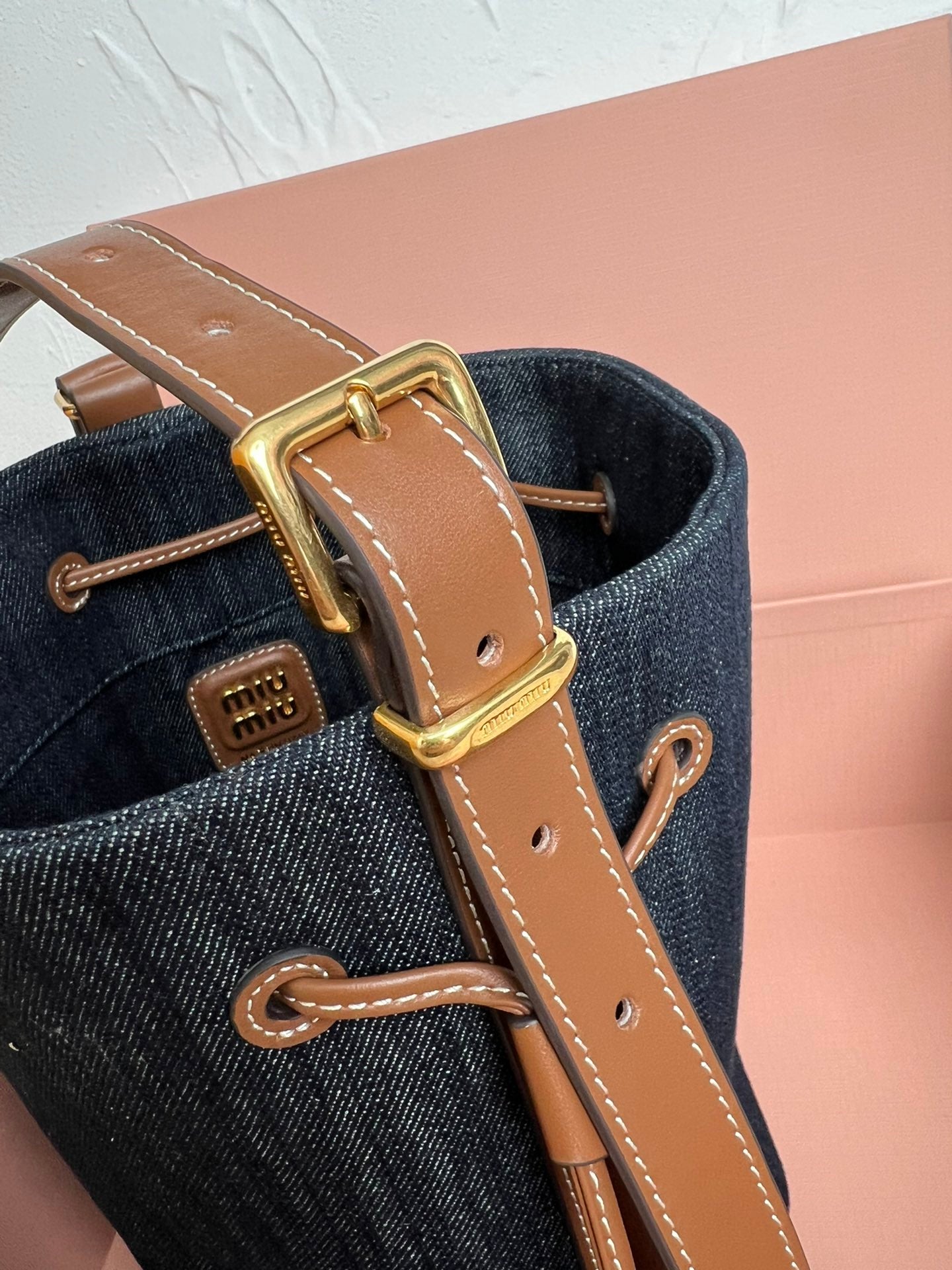 Blue/Brandy Denim & Leather Bucket Bag