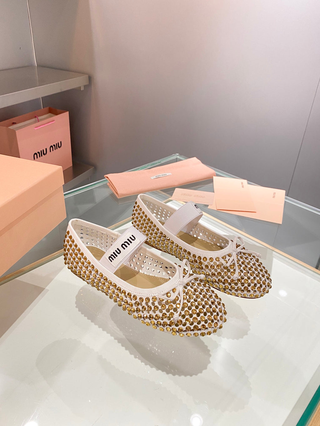 Sand Beige M Satin ballerinas with crystals