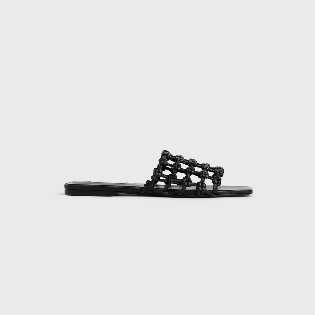 Black Braided-Leather Bandeau Slides