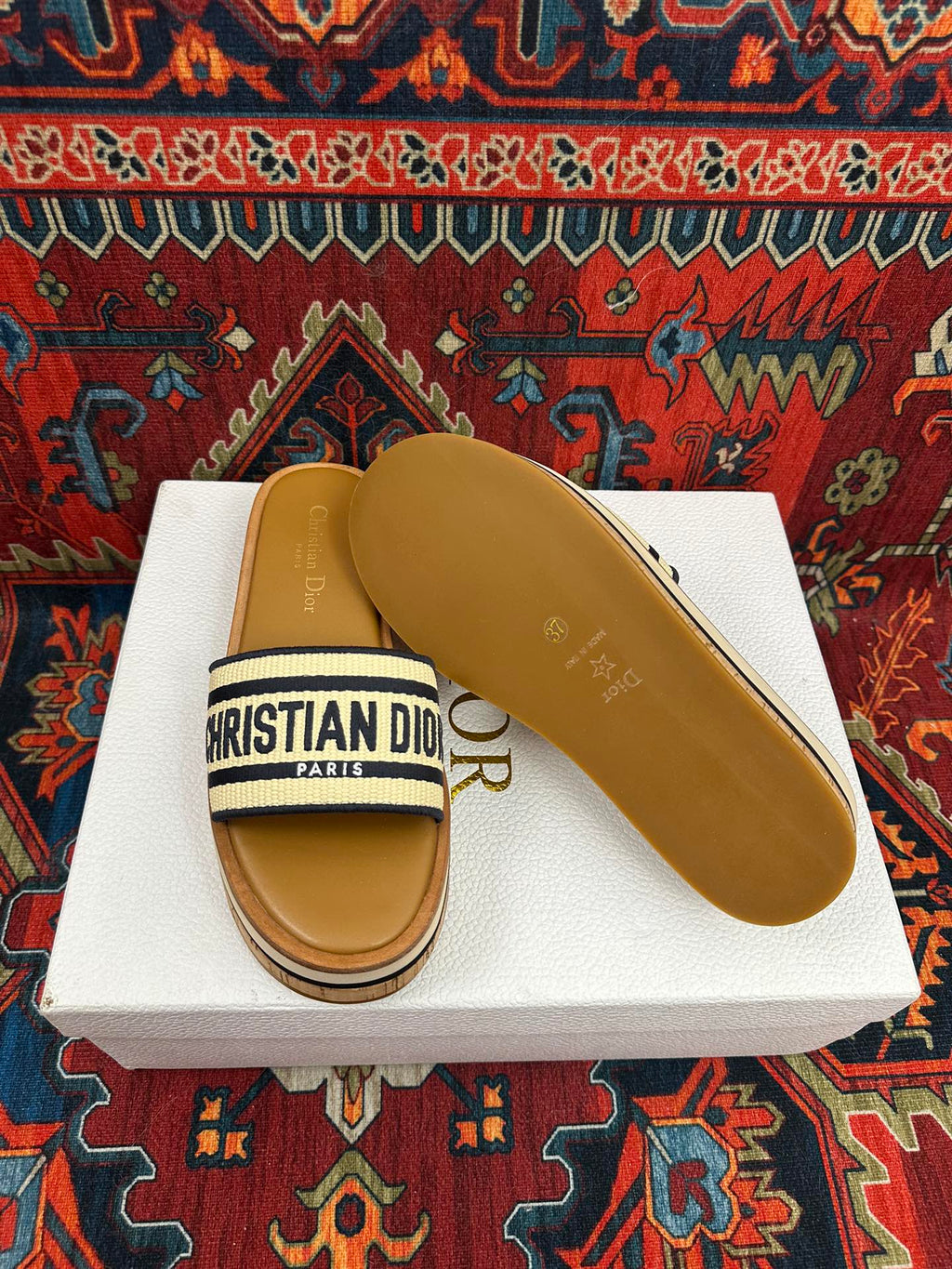 Natural Raffia & Black Embroidered DD Platform Slide