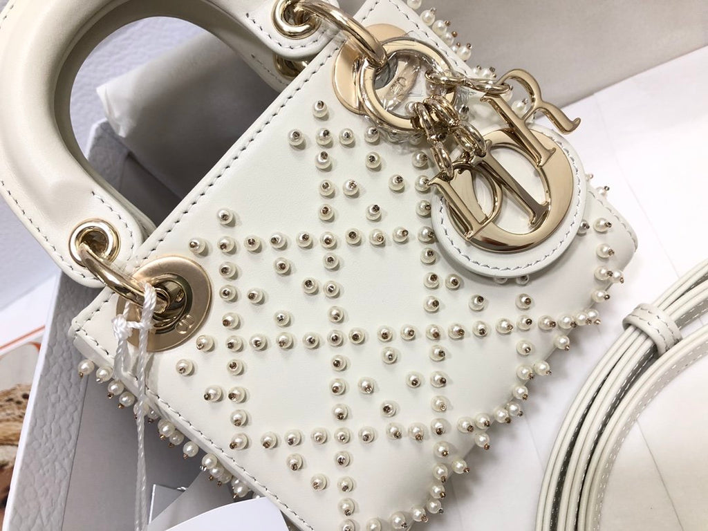Latte Cannage Micro LD Bag With Resin Pearls