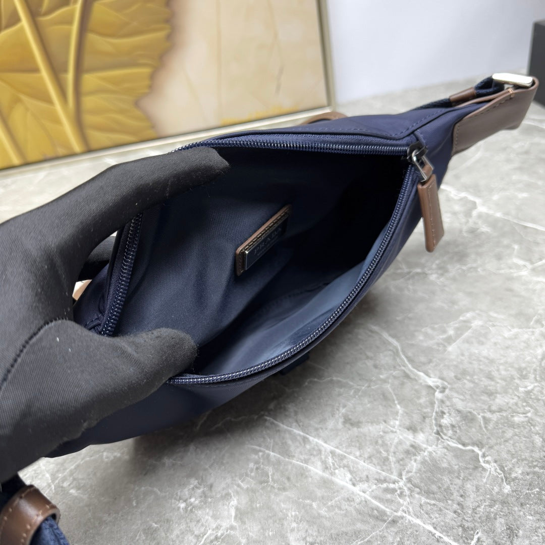 Blue/Coffee Re-Nylon & Leather Belt Bag