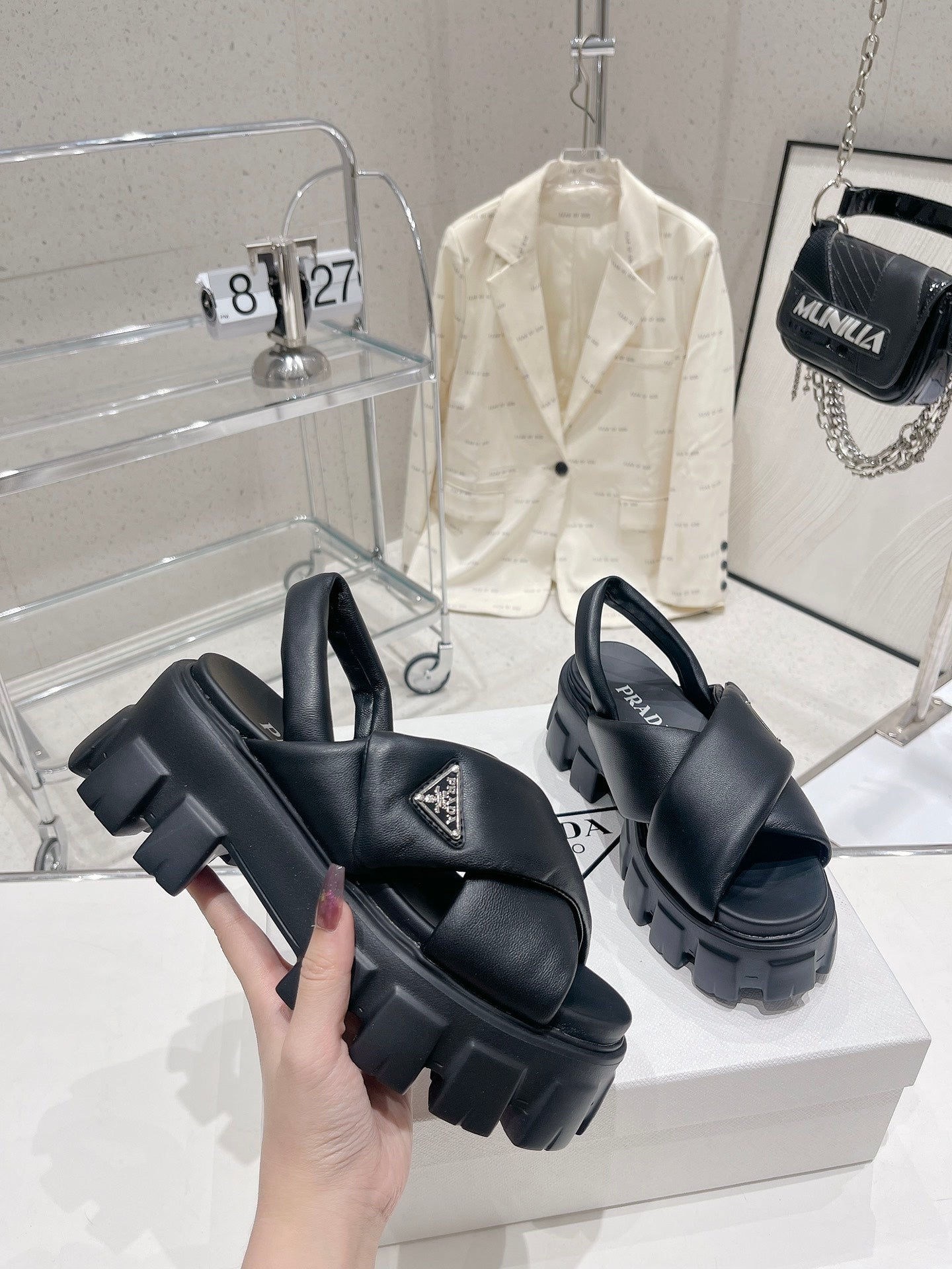 Black P monolith padded leather sandals
