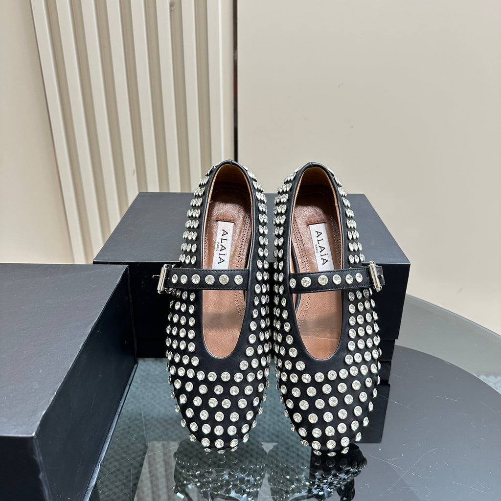 Black Strass Ballet Flats