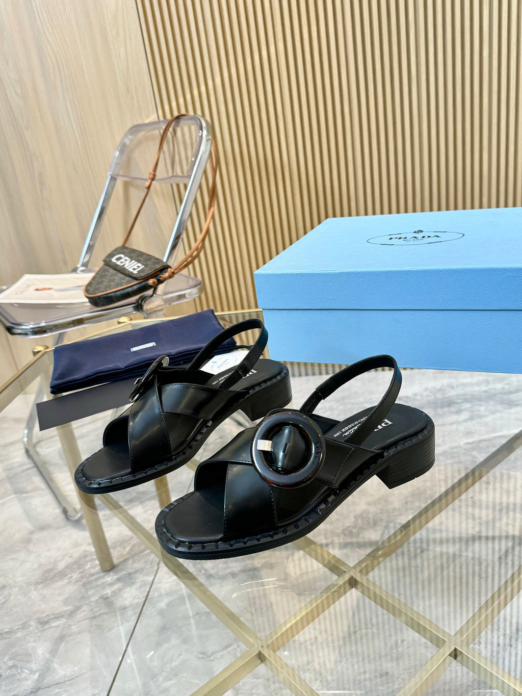 Black Brushed Leather Sandals With Buckle