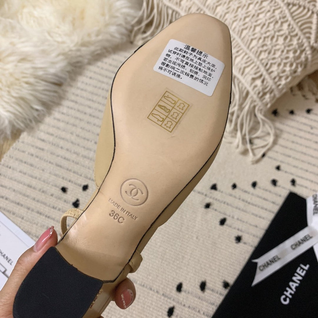 Beige & black CC sling-back