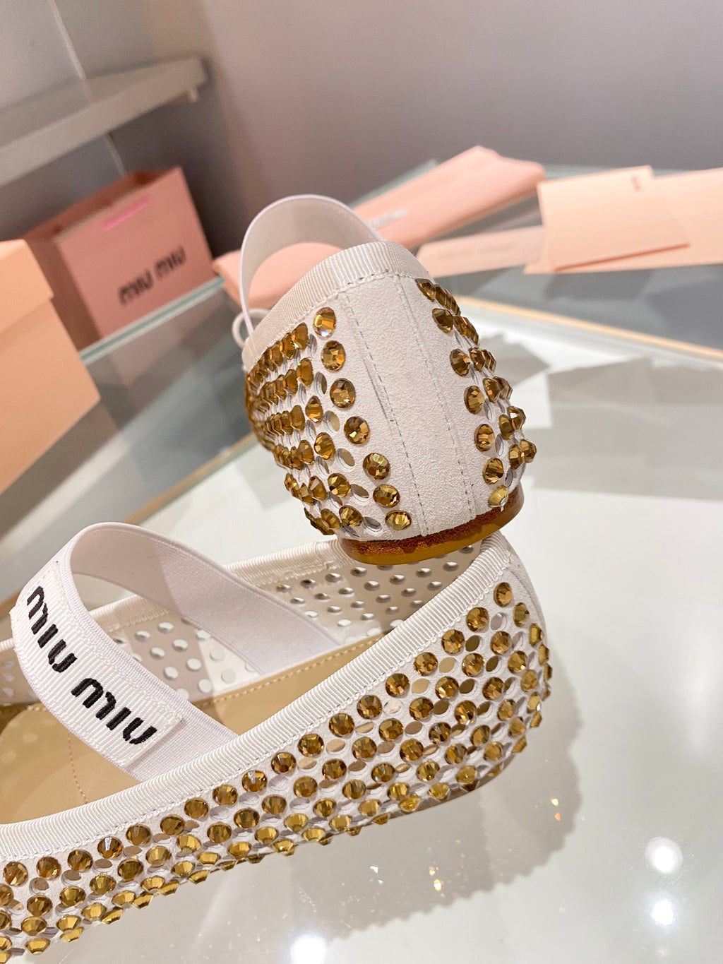 Sand Beige M Satin ballerinas with crystals