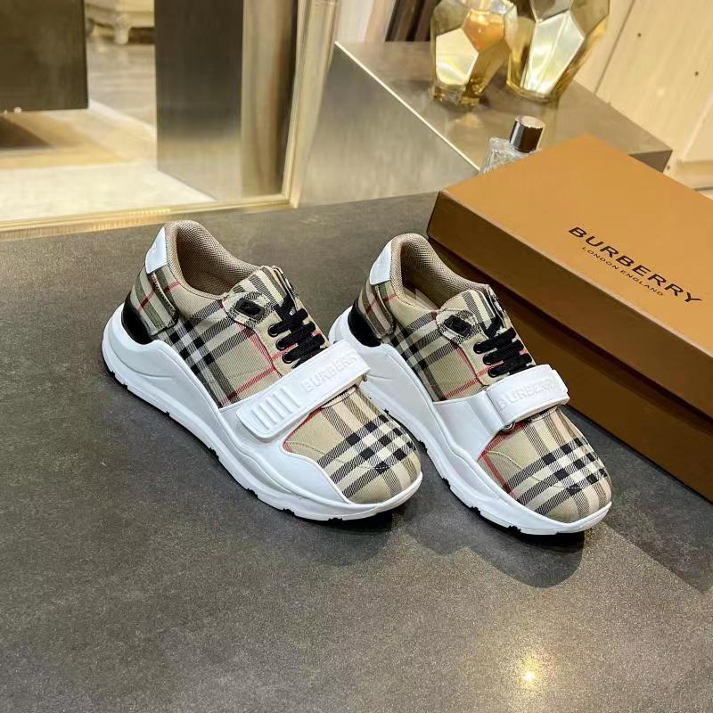 Women's Beige Vintage Check and Leather Sneakers