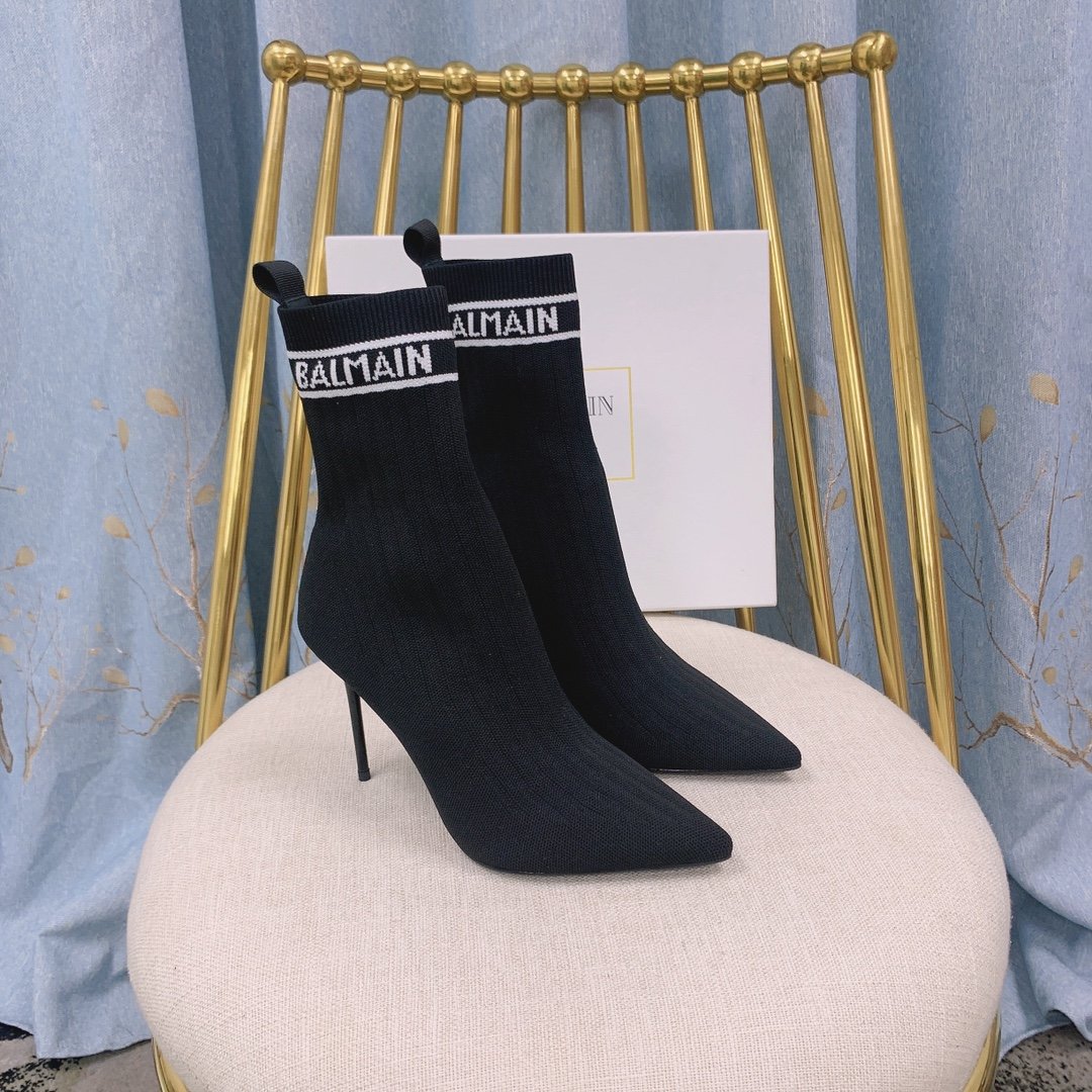 Black & white  BL stretch knit Skye ankle boots