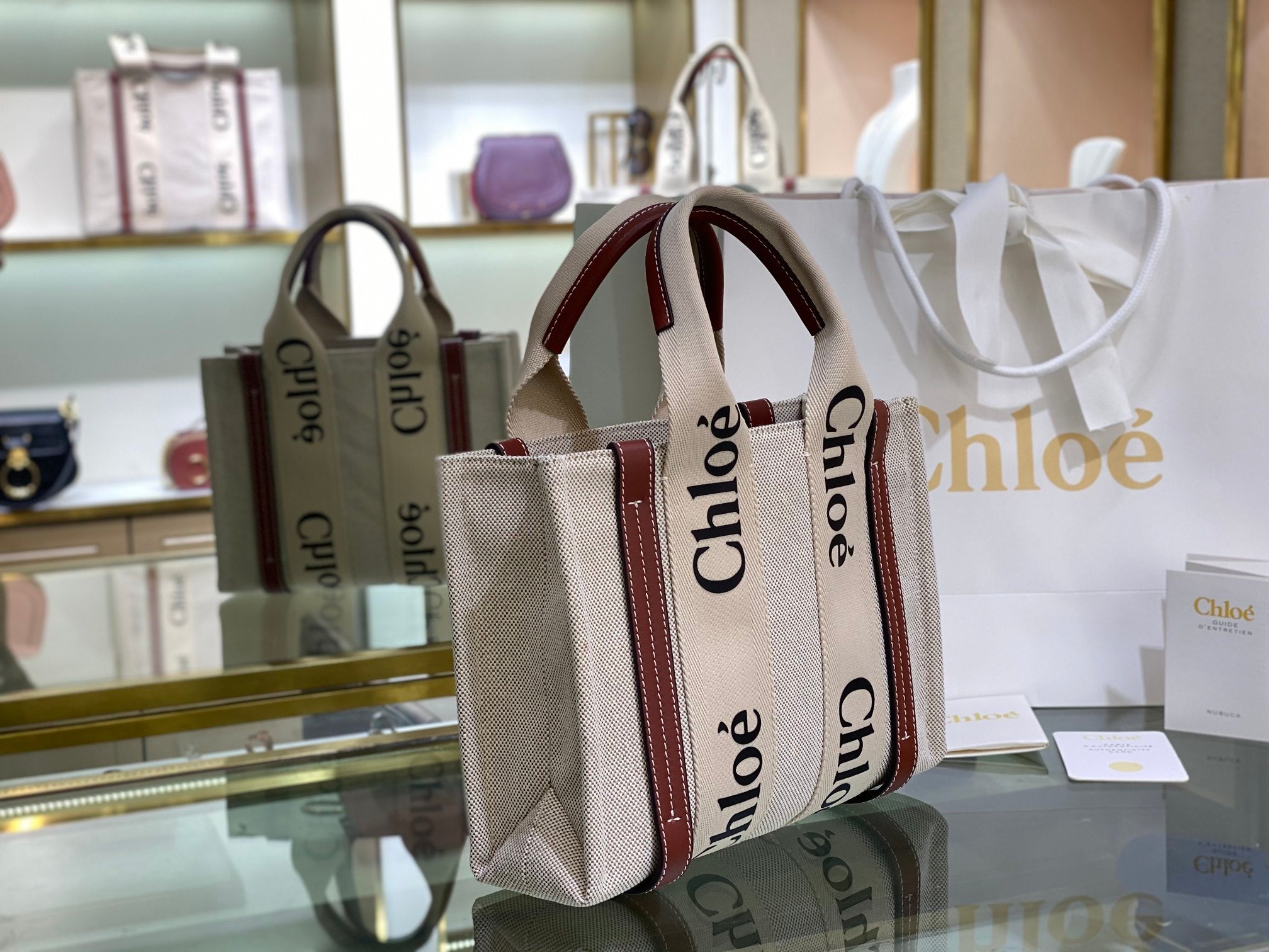 CW small brown leather-trimmed cotton-canvas tote