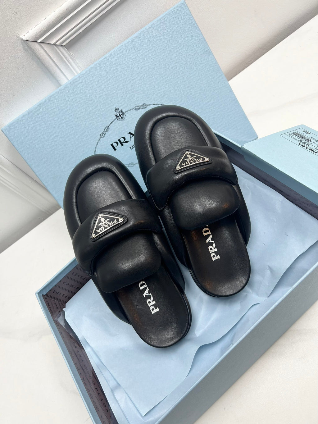 Black P soft padded leather sabots