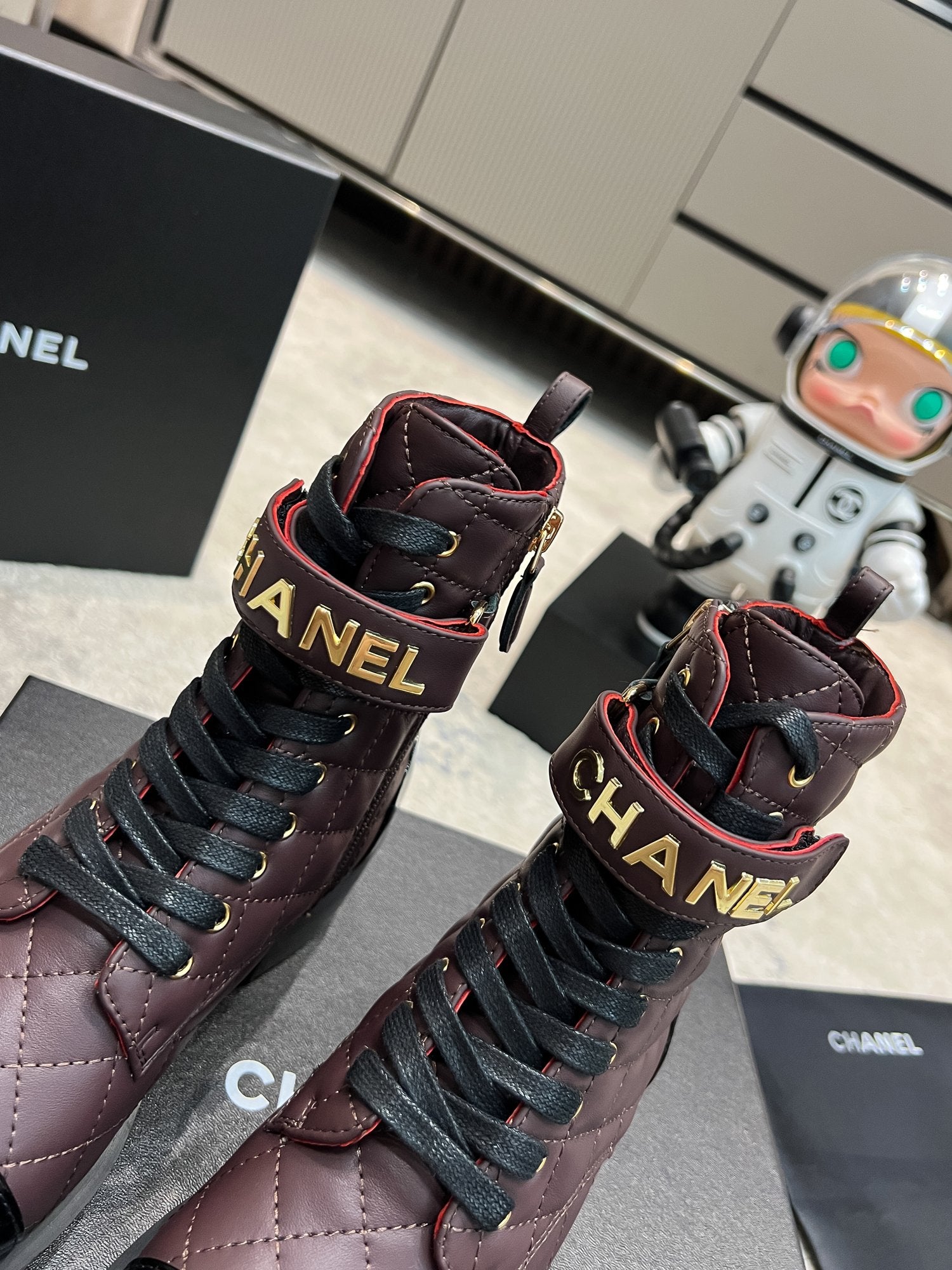 Burgundy & Black Combat Boots