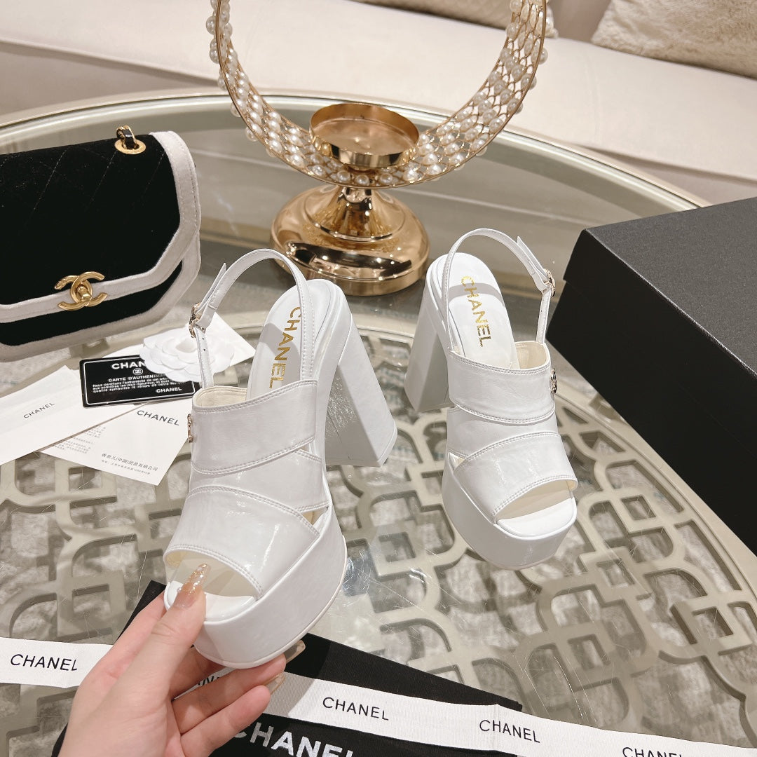 White C Patent Sandals