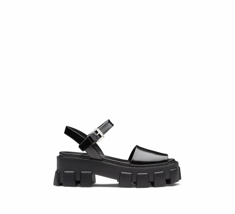 Black PM brushed leather sandals