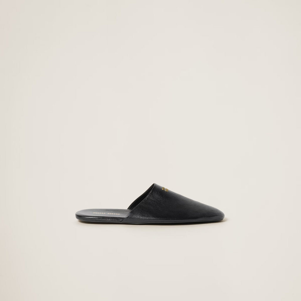 Black Leather Slippers