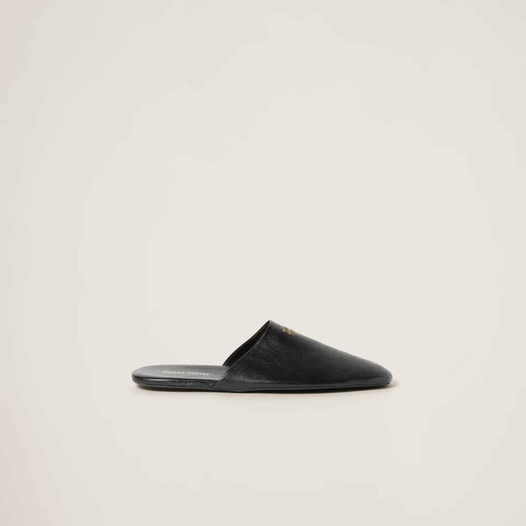 Black Leather Slippers