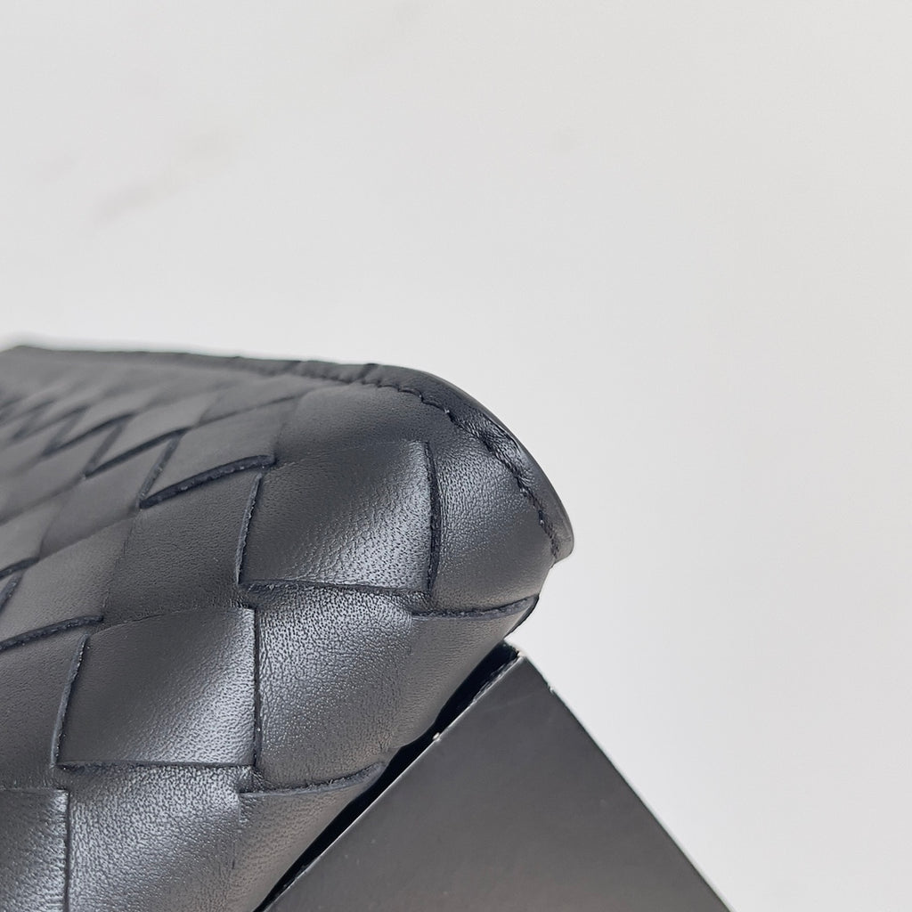 Black Intrecciato Document Case With Wristlet