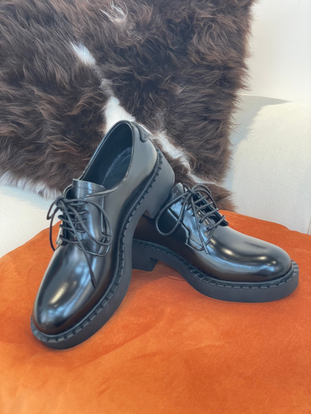 Black brushed-leather derby shoes