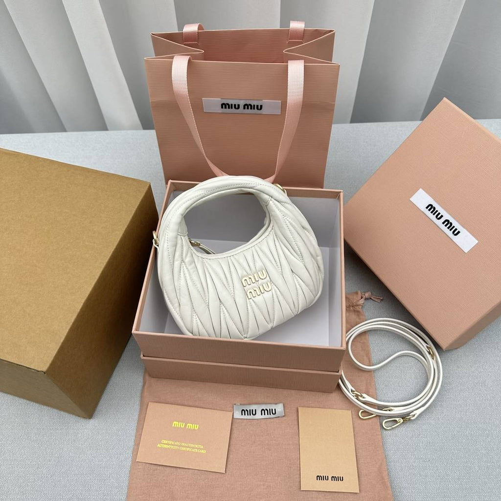 White Wander Matelassé Leather Mini Hobo Bag