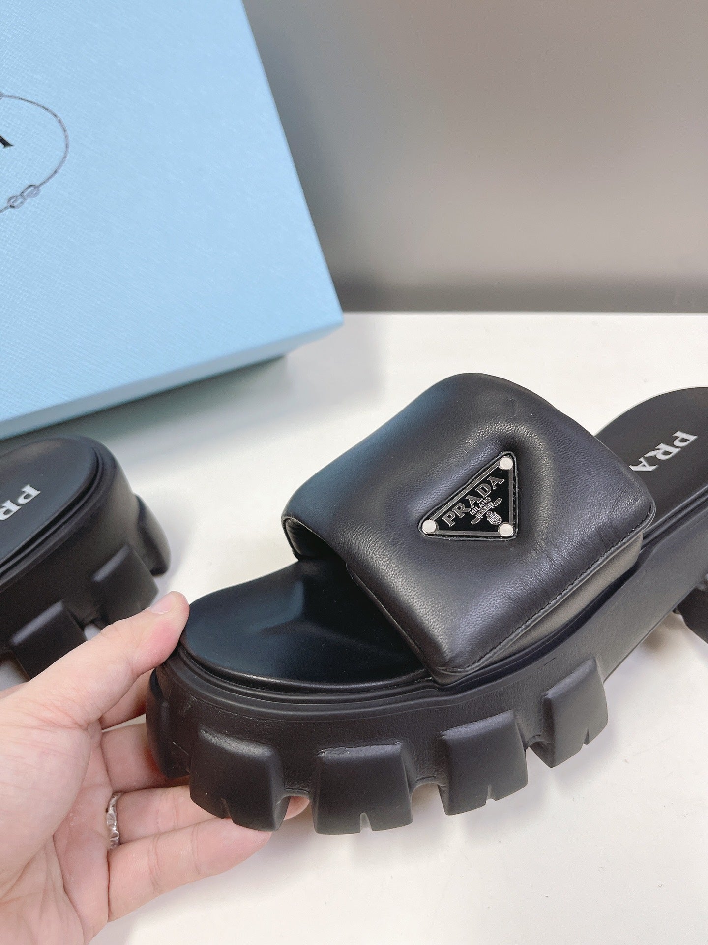 Black Soft Padded Leather Sandals