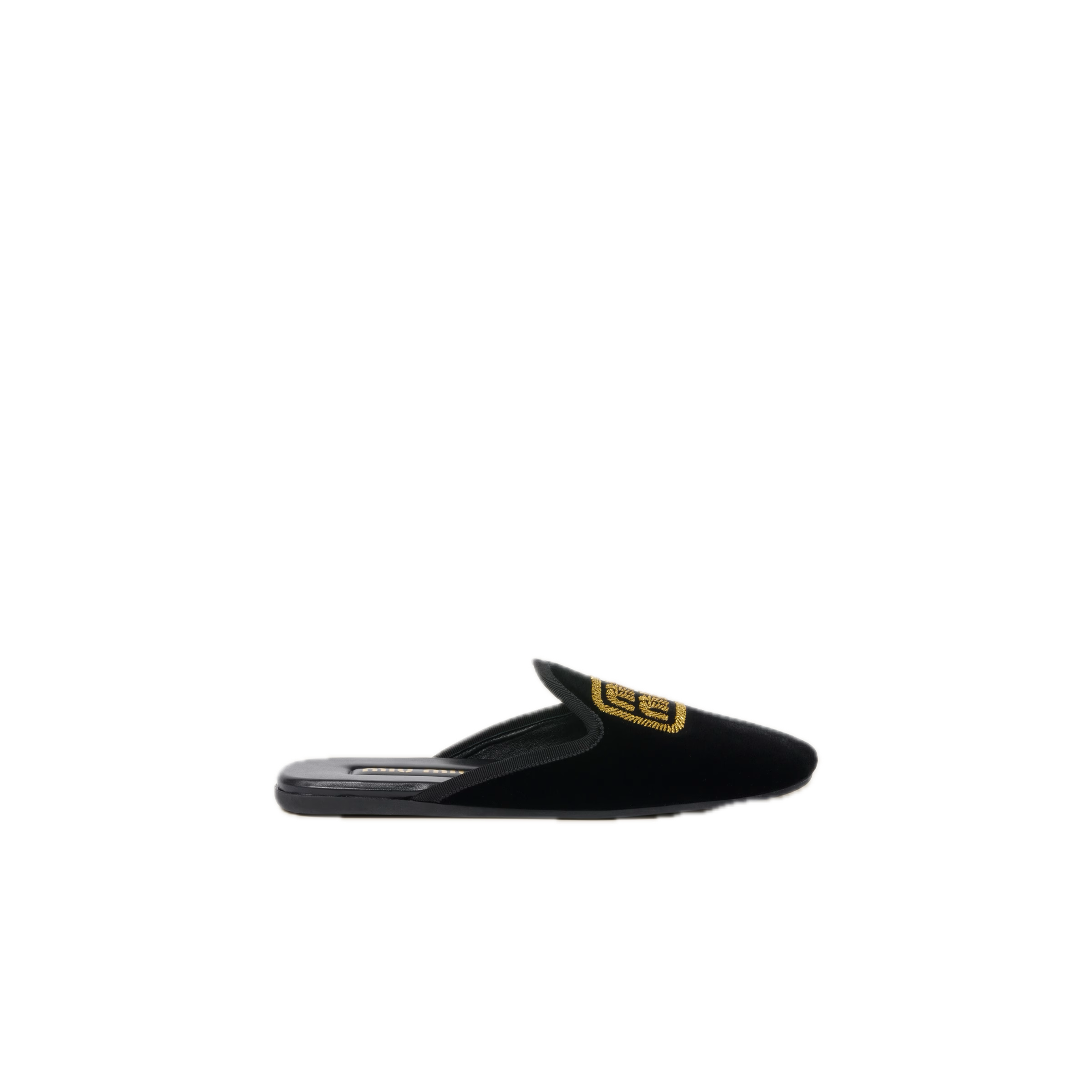 Black Velvet Slippers With Embroidered Logo