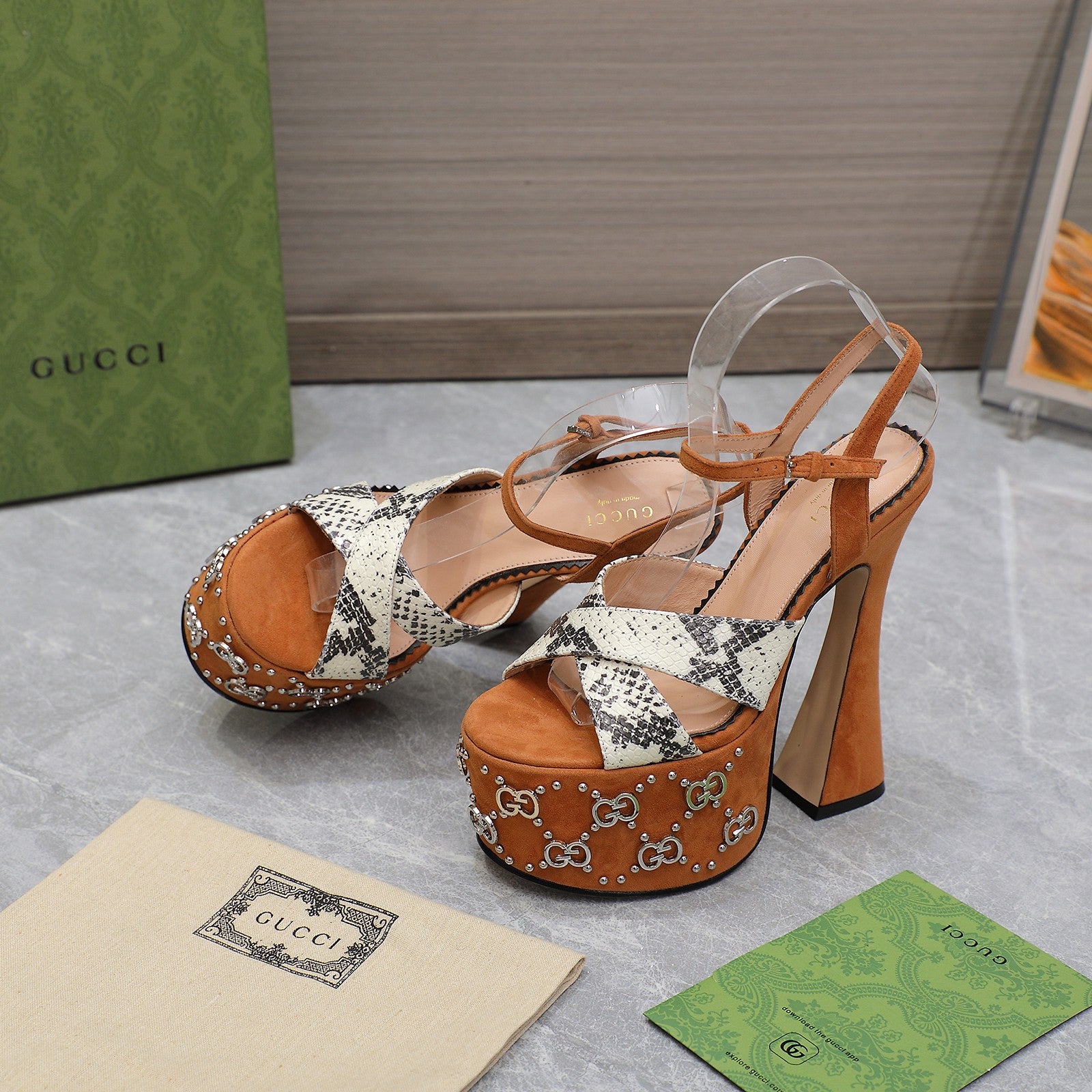 Natural python print interlocking studs sandal