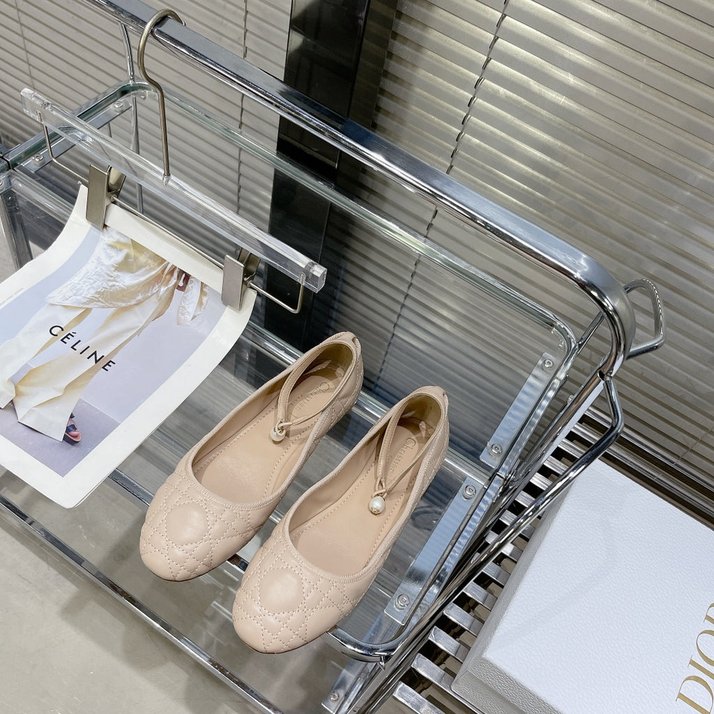 Nude Quilted Ballet Flat With Strap