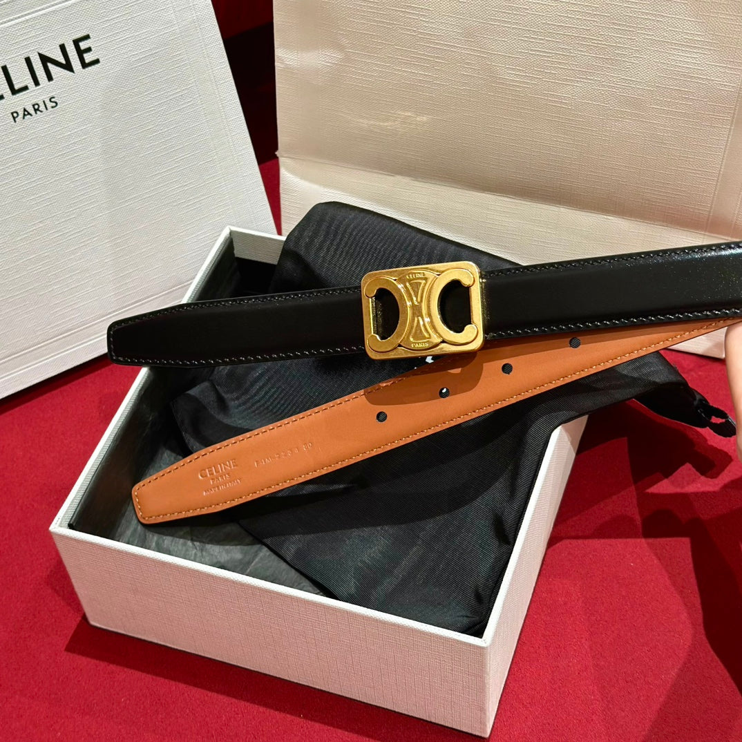 Tan/Black Medium Reversible Framed Triomphe Belt