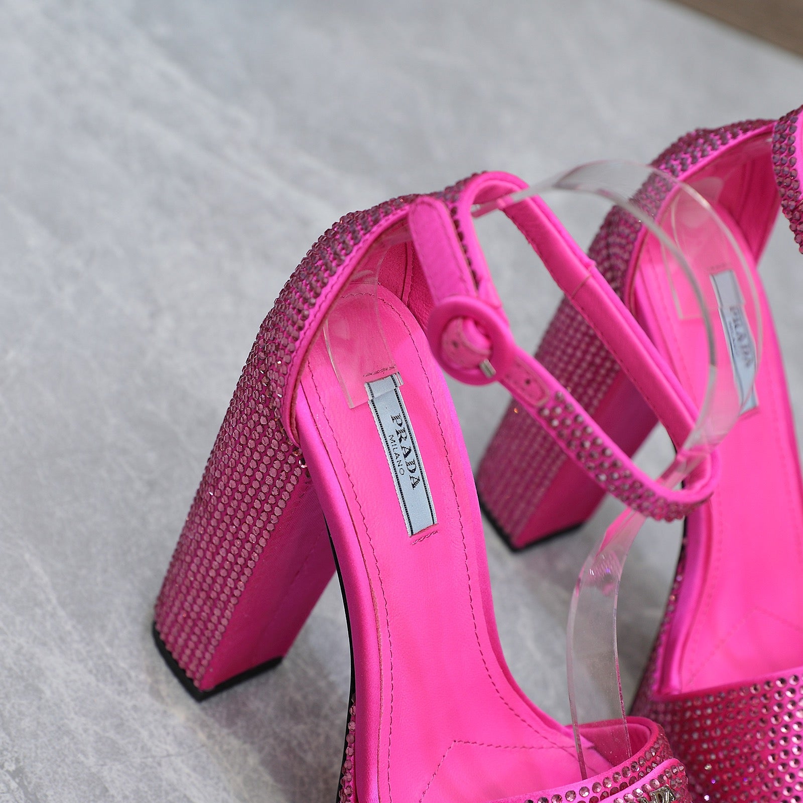 Pink Satin Platform Sandals With Crystals