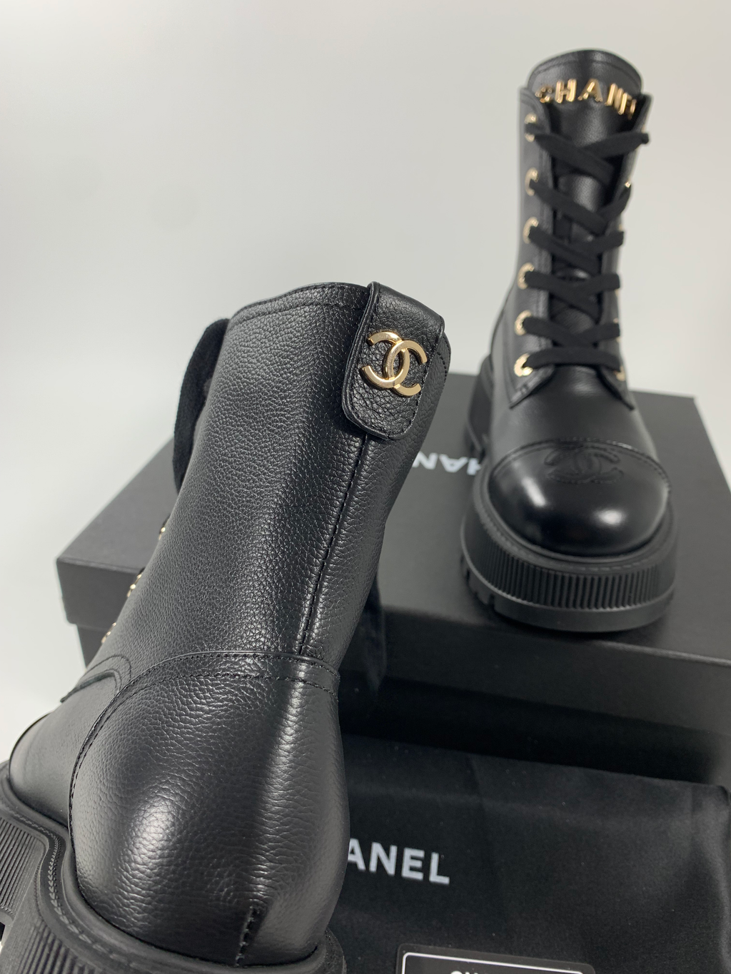 Black C Leather Ankle Boots