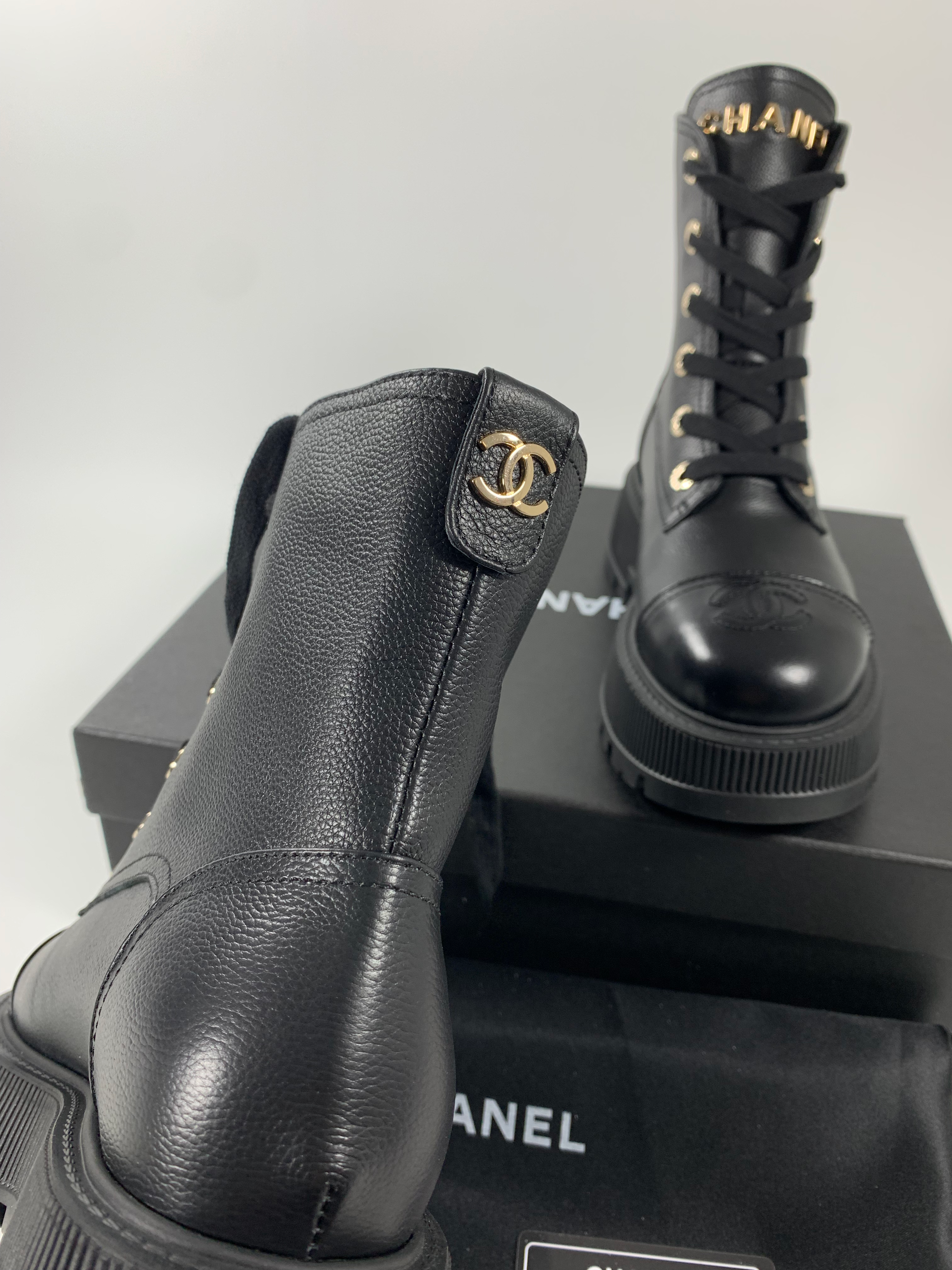 Black C Leather Ankle Boots