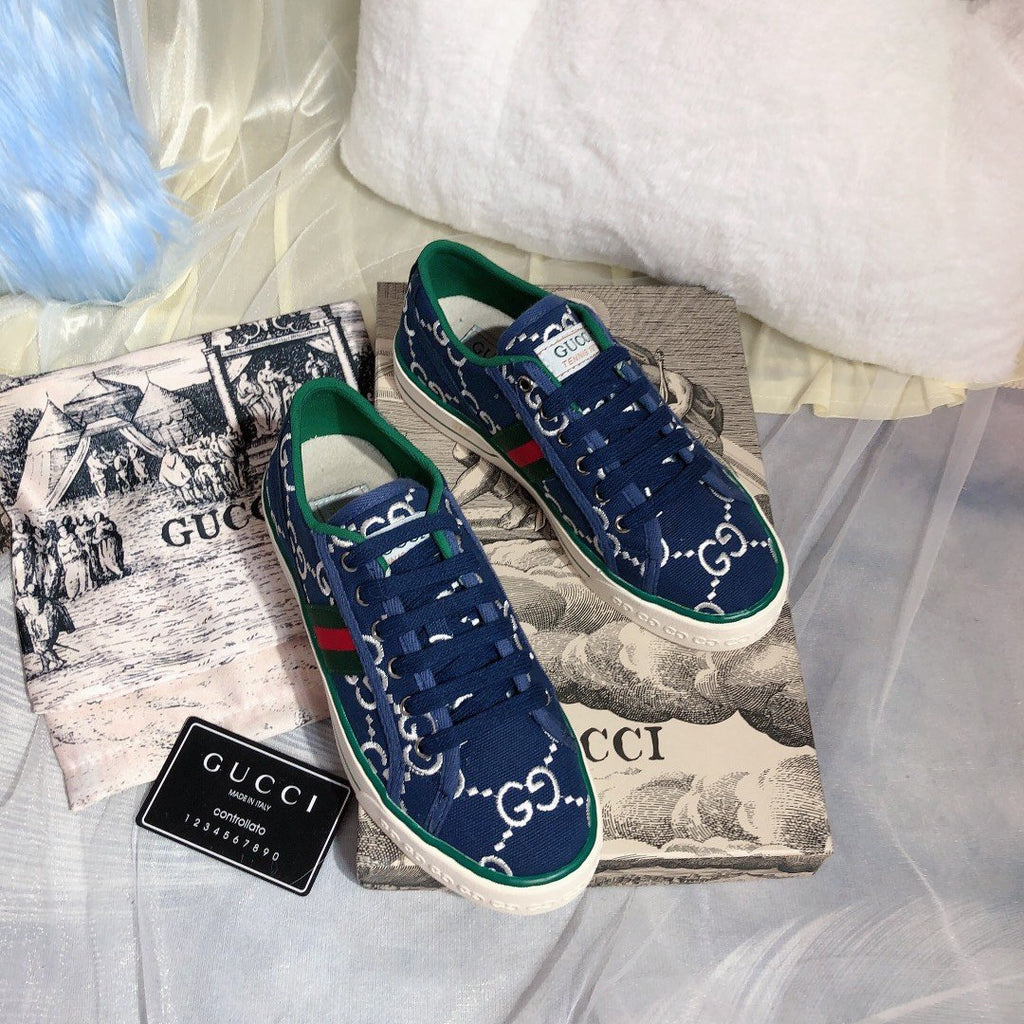 Blue printed canvas sneakers
