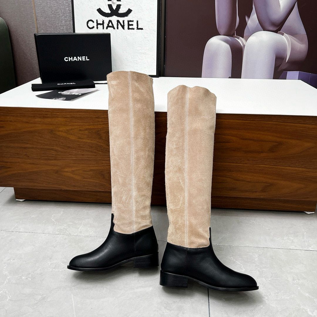 Beige Velvet Thigh Boots