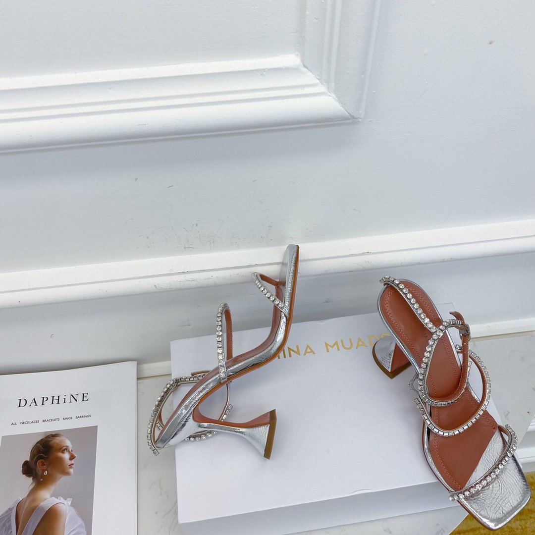 Silver AG crystal strap heeled sandals
