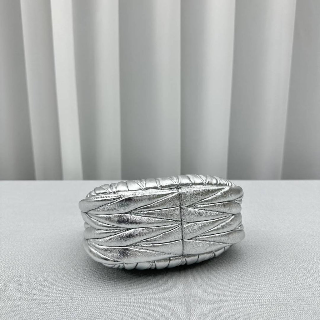 Silver Wander Matelassé Leather Mini Hobo Bag