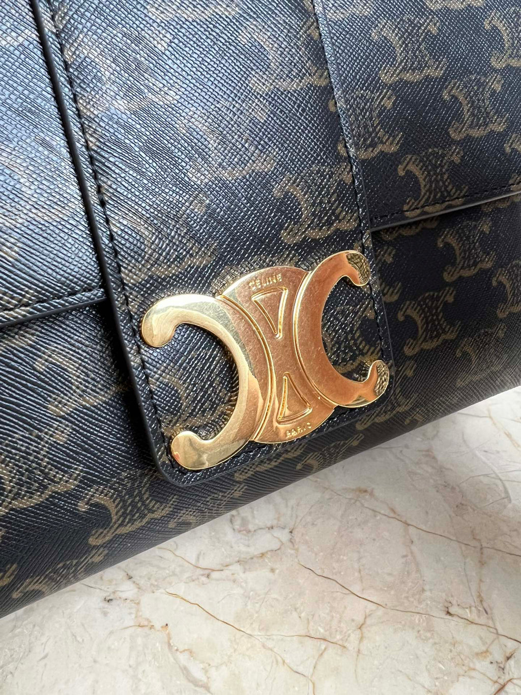 Tan Medium CV Bag With Gold Finishing