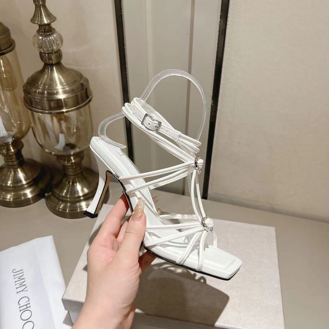 Latte Leather Sandals With Crystal Hearts