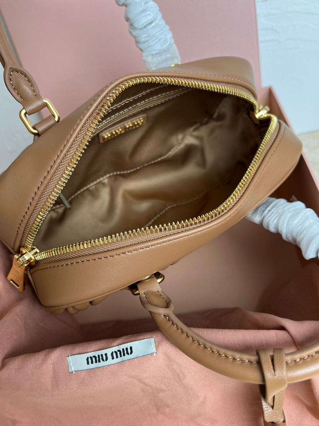 Caramel Arcadie Matelassé Leather Bag