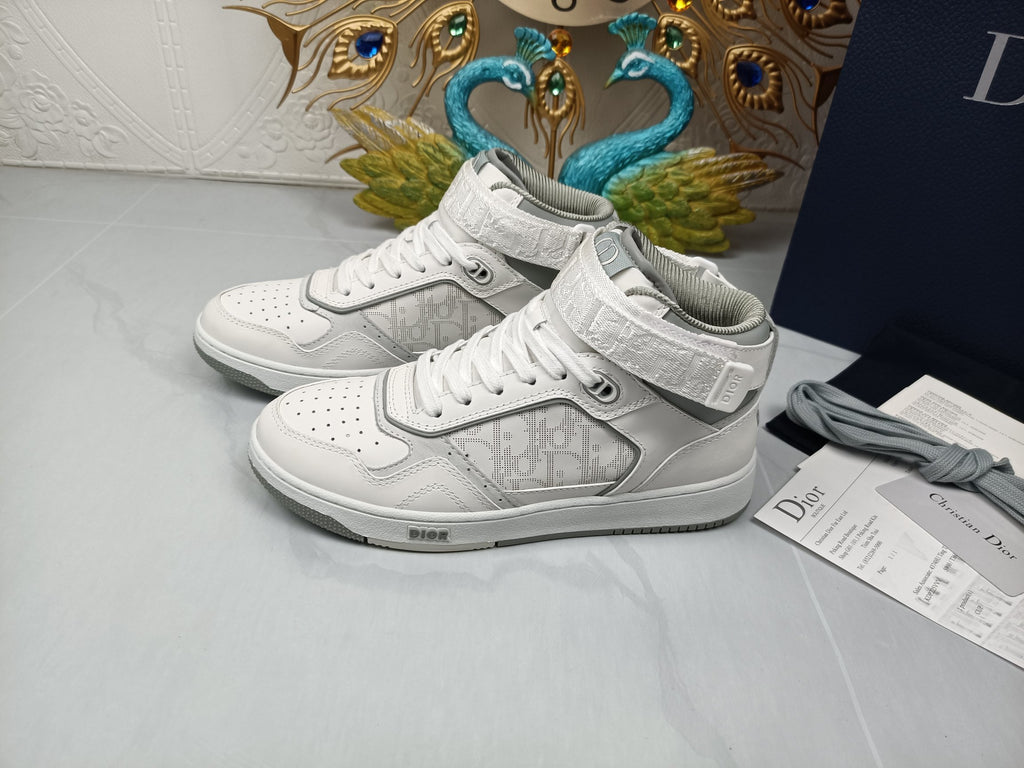 Women's White and gray DB mid-top sneaker