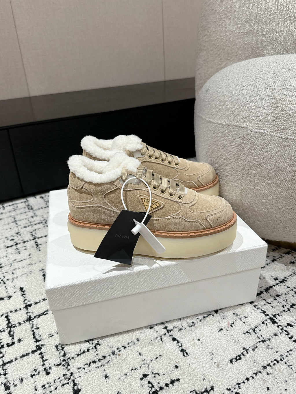 Ecru Suede Mid-Top Sneakers
