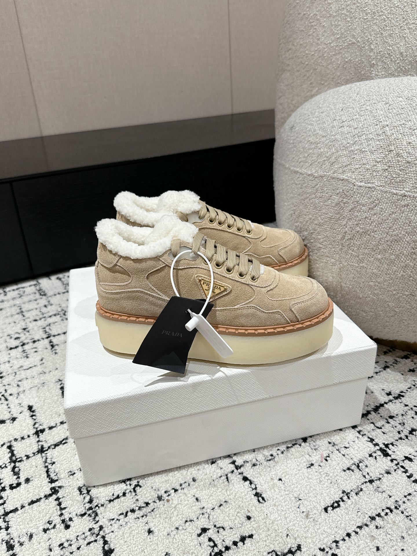 Ecru Suede Mid-Top Sneakers