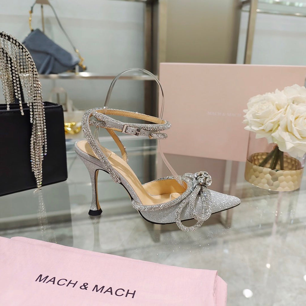 Metallic glitter double bow pumps