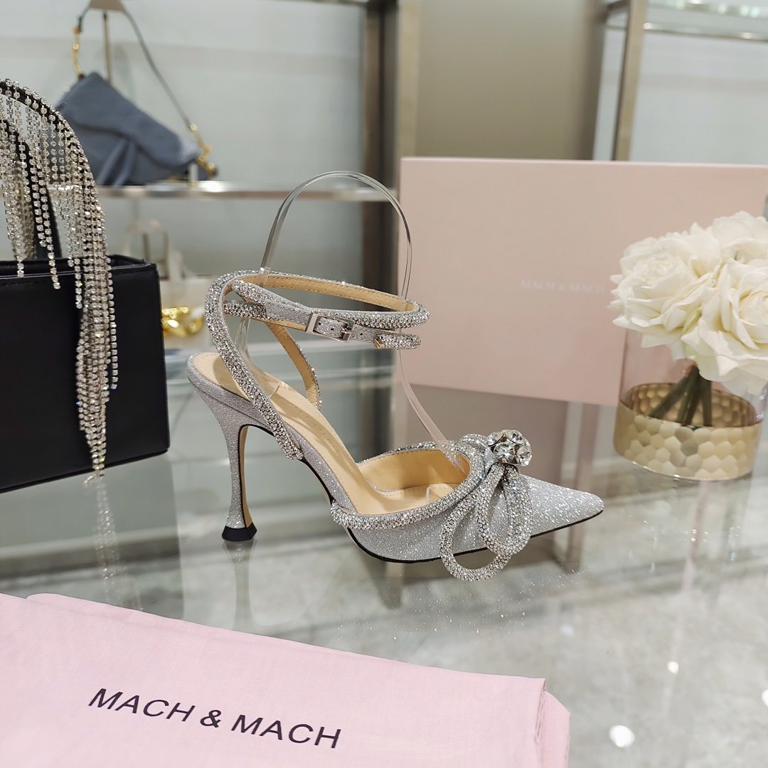 Metallic glitter double bow pumps