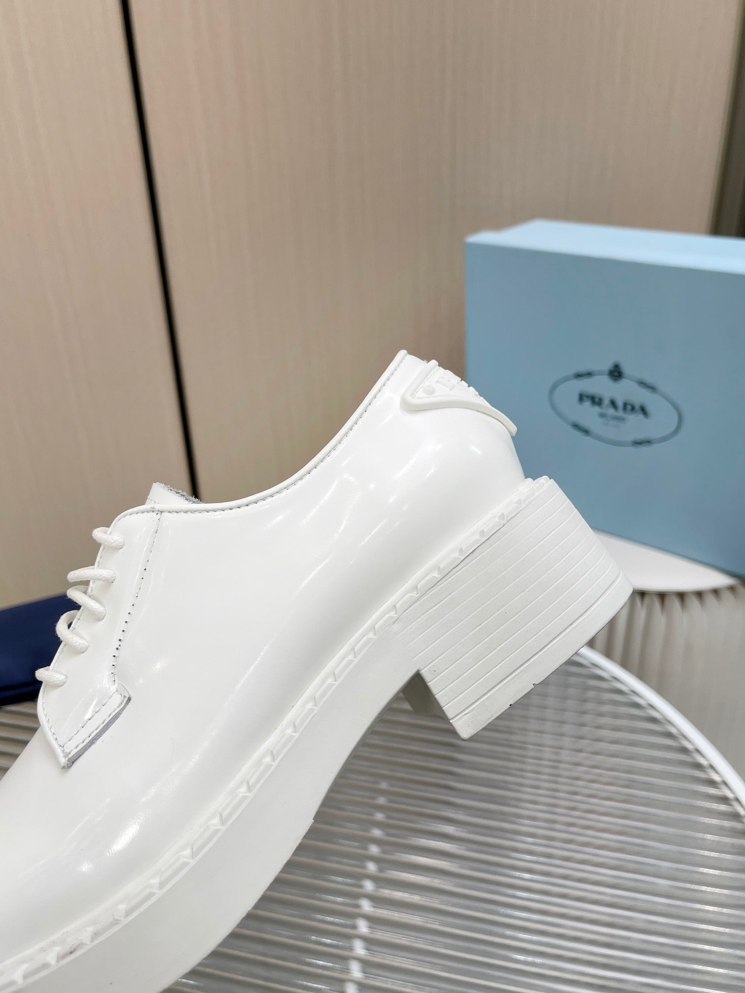 White brushed-leather derby shoes