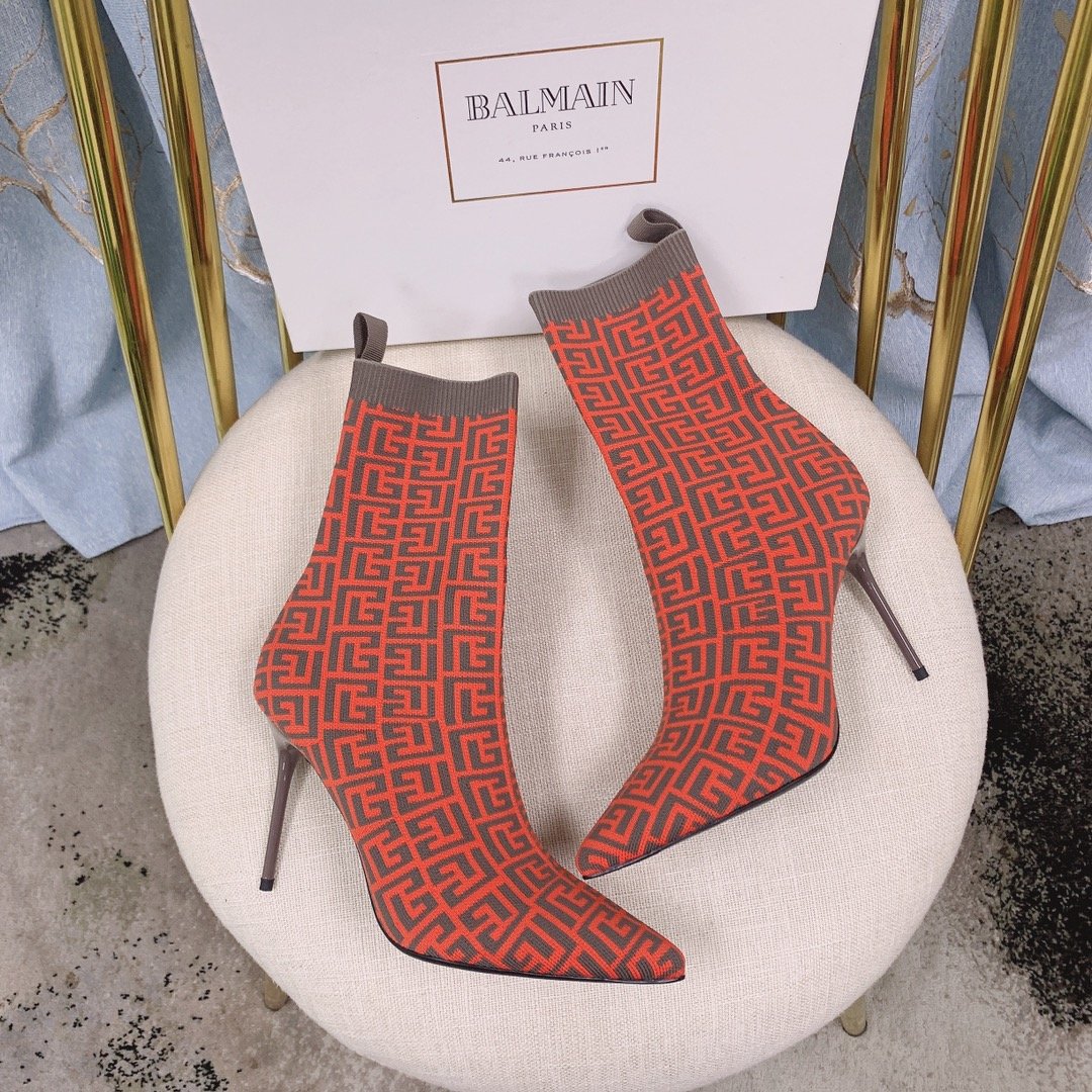 Orange BB stretch knit Skye ankle boots